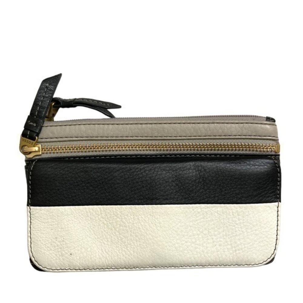 Fossil black gray creamy white colorblock clutch wallet